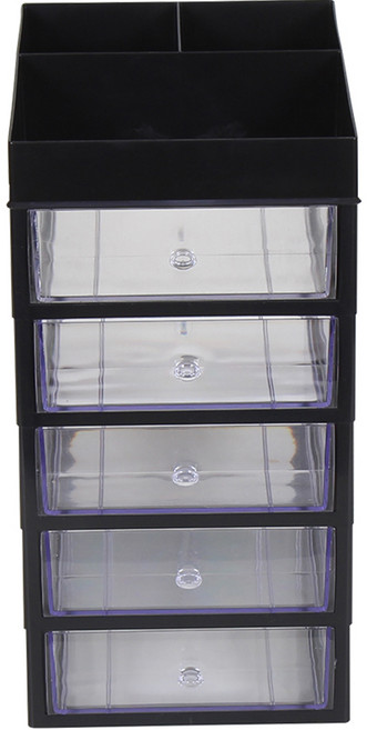 슬림미니 화장품 소품 정리함 대서랍 6단, 블랙, 1개