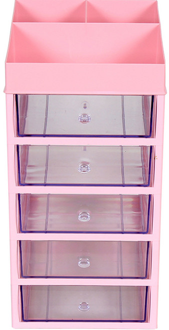 슬림미니 화장품 소품 정리함 대서랍 6단, 핑크, 1개
