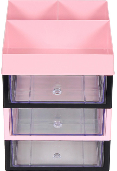 슬림미니 화장품 소품 정리함 대서랍 4단, 블랙 + 핑크, 1개