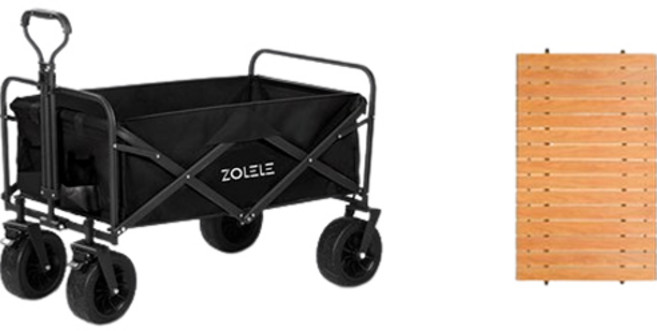 조엘리 휴대용 미니 폴딩 고급형 웨건 + 대형 상판 세트, 블랙(웨건), 1세트