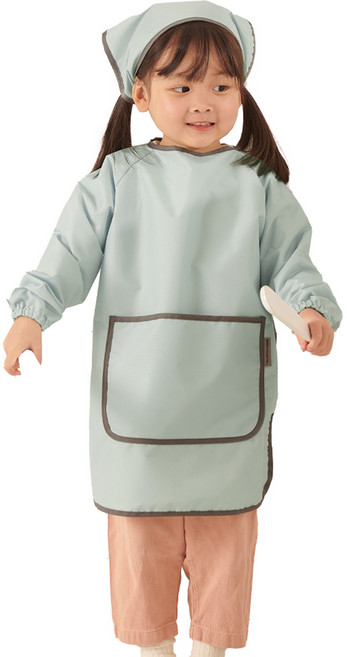 베베슈에뜨 아동용 파스텔 긴팔 미술가운 + 두건 세트