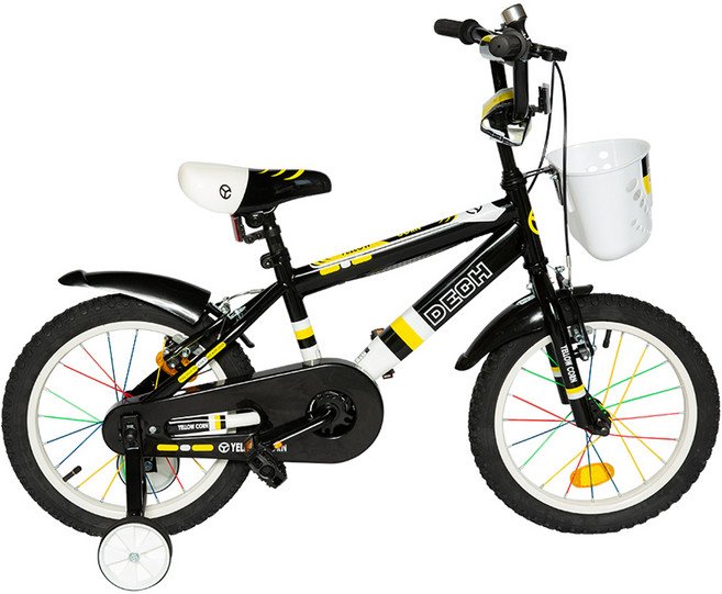 옐로우콘 어린이 보조바퀴 자전거 데크 16형, 블랙, 110cm, 1개