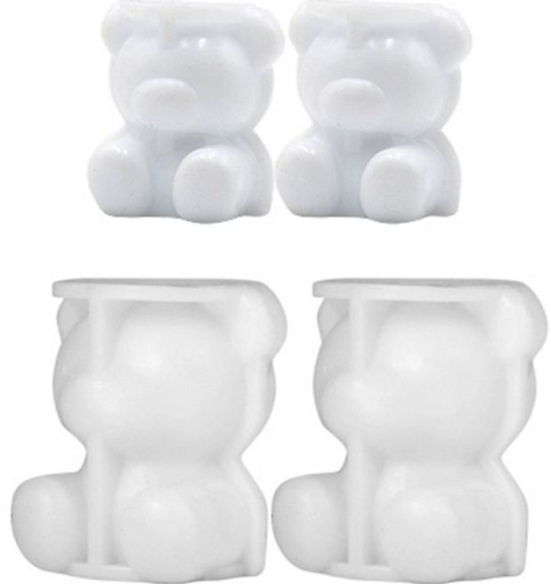 곰돌이 1구 실리콘 얼음틀 소 2p + 대 2p 세트, 화이트