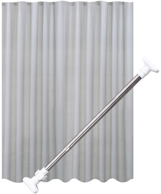 제이라이프 심플 솔리드 욕실 샤워커튼 + 봉 + 고리 세트, 그레이 + 실버, 1세트