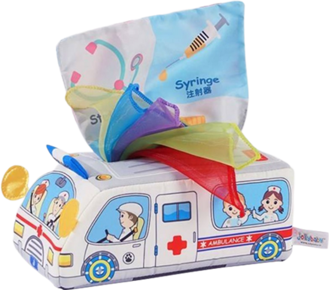 jollybaby 魔術面紙盒 觸覺發展玩具, 2 救護車魔術面紙盒