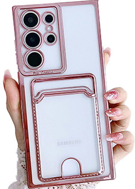 일상가득 라인 컬러 포인트 투명 슬라이딩 카드포켓 휴대폰 케이스