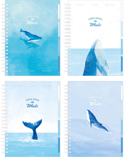 핑크풋 고래 인덱스 노트 4종 세트, 블루, 1세트