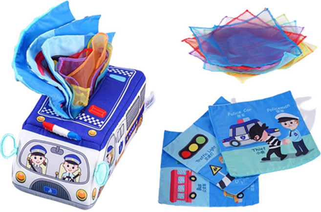 jollybaby 神奇面紙盒 触覺發展玩具, 4 警車神奇面紙盒