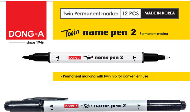 동아 트윈 네임펜 2 12p, BLACK, 1개
