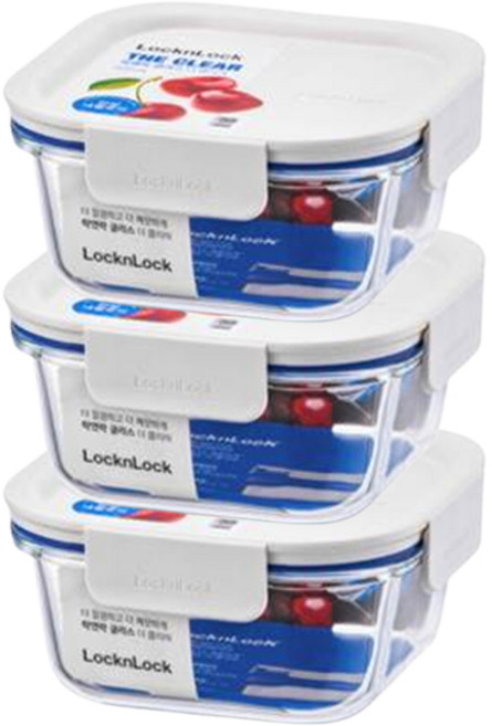 락앤락 더 클리어 정사각 밀폐용기 화이트, 3개, 500ml