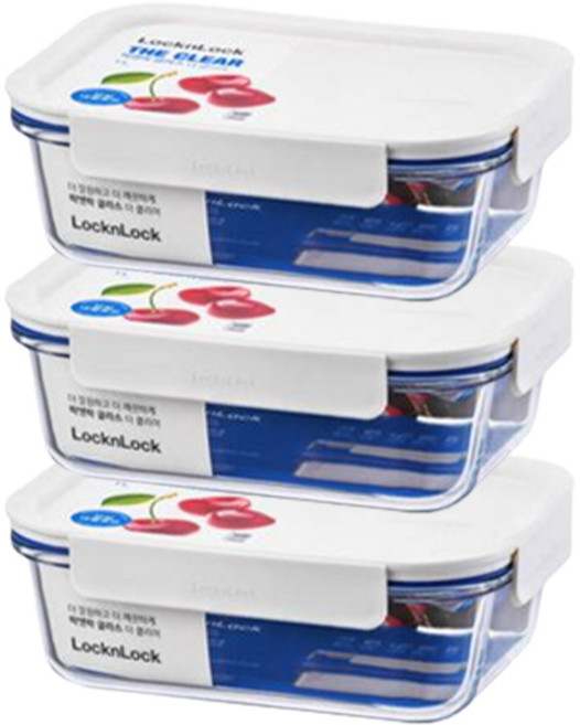 락앤락 더 클리어 밀폐용기 직사각 화이트, 3개, 630ml
