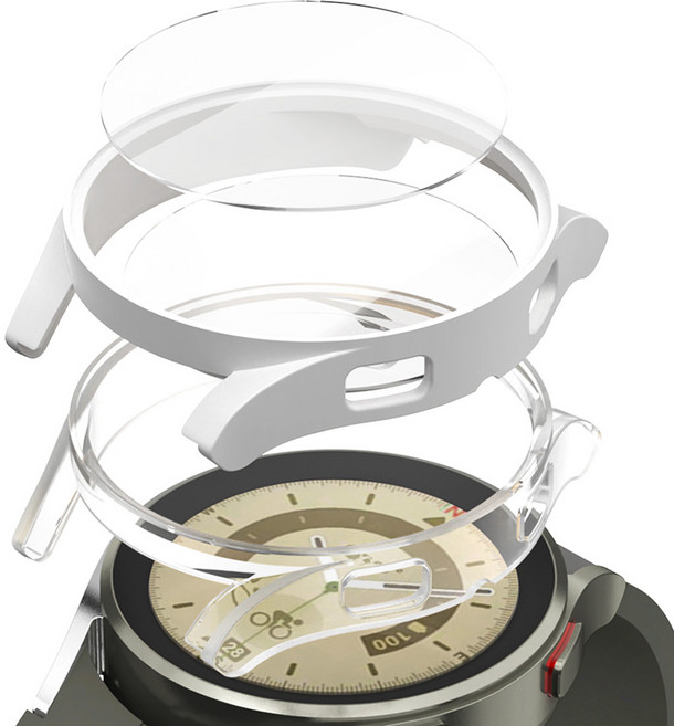 구스페리 갤럭시워치 풀커버 강화유리 하드 케이스 2p, 화이트 + 투명, 1개