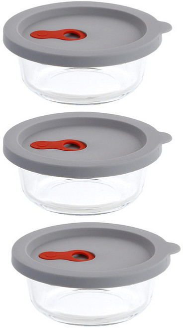 플라라 원형 실리콘 오븐글라스 + 뚜껑 세트, 3세트, 390ml
