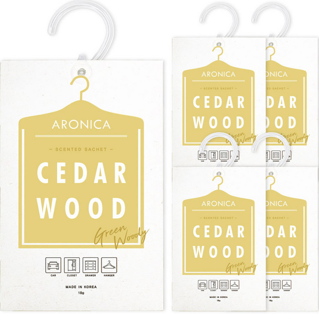 아로니카 센티드 샤쉐 옷걸이형 옷장 방향제 본품, 18g, 5개, 시더우드