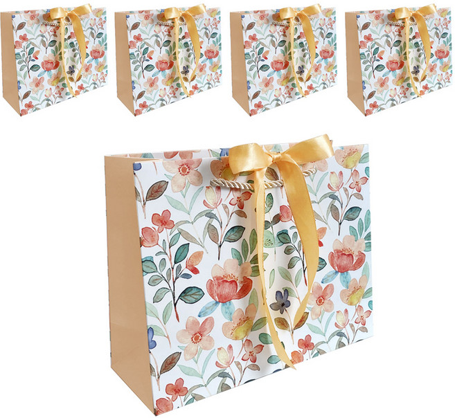 리드홈 리본매듭 플라워 선물포장 쇼핑백 5p, 옐로우, 5개