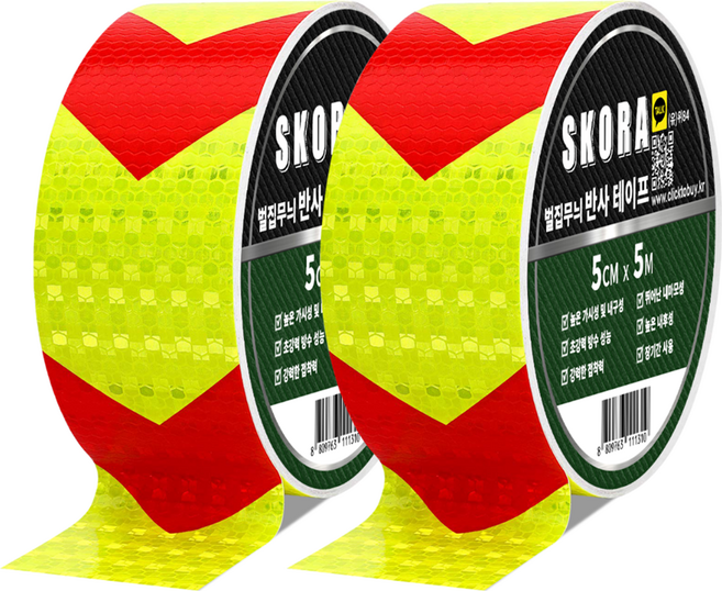 스코라 벌집무늬 반사 테이프, 2개, 형광레드