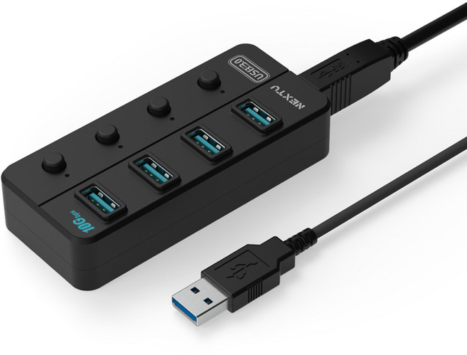 넥스트유 USB3.2 GEN2 4포트 개별전원 버튼 USB 무전원 허브 NEXT-813U3NP-10G, 혼합색상, 1개