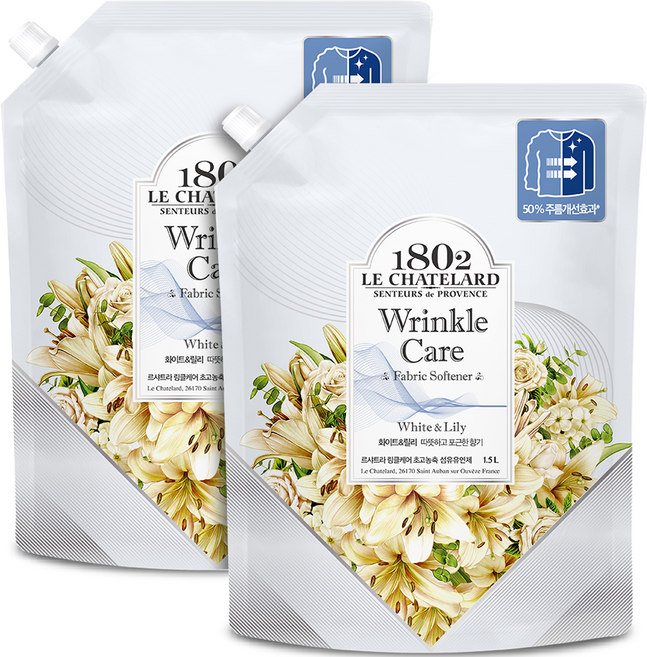 르샤트라1802 링클케어 섬유유연제 화이트 앤 릴리 리필, 1.5L, 2개