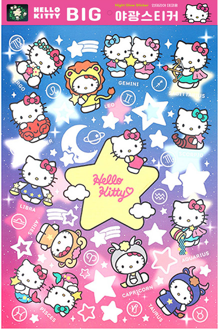 산리오 헬로키티 빅야광 스티커, 컬러, 1개