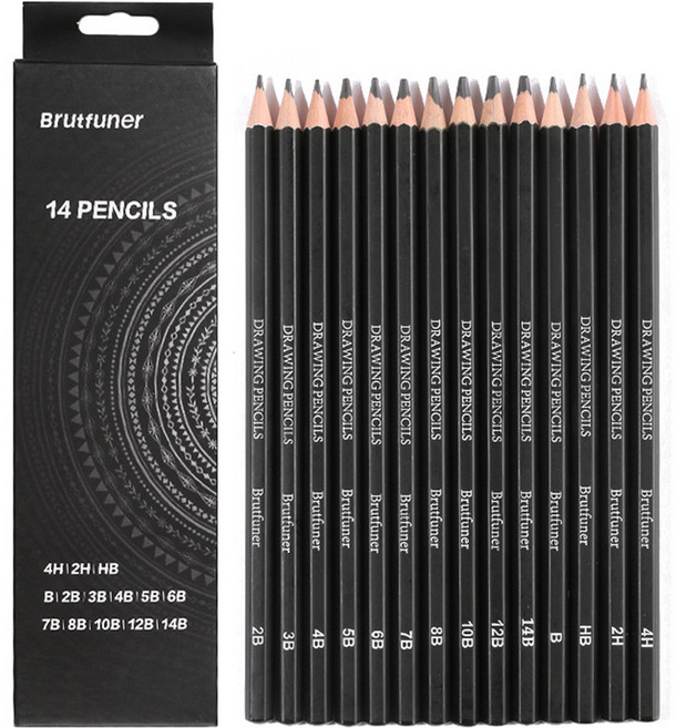 Brutfuner 드로잉 아트연필 14종 세트, 혼합색상, 1세트