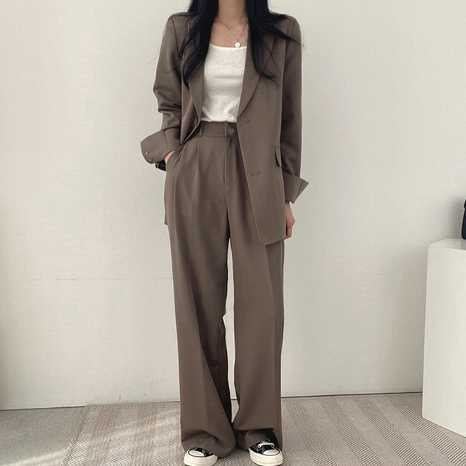 Paperments 辦公室西裝套裝 單釦西裝外套 + 闊腿褲 06562