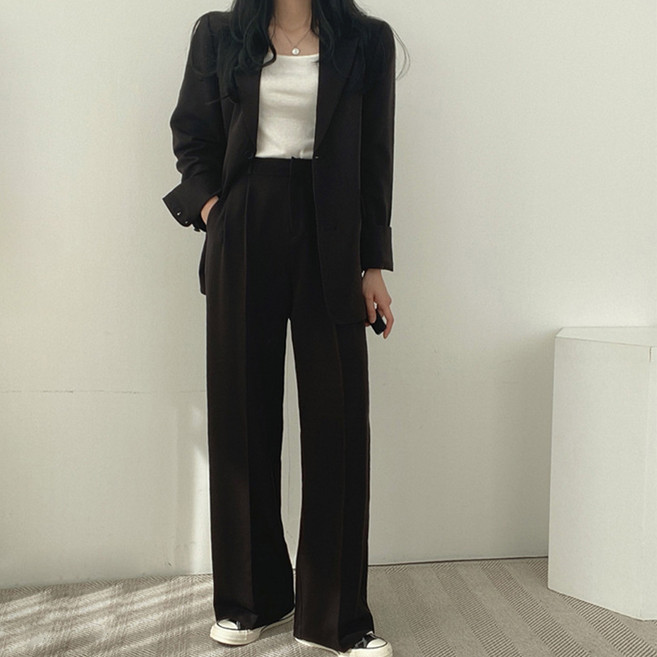 페이퍼먼츠 여성용 오피스 정장세트 싱글버튼 자켓 + 와이드 팬츠 06562