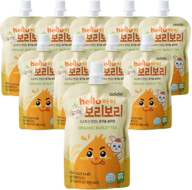 아올다 hello 아이 유기농 보리보리 보리차, 100ml, 1개입, 10개