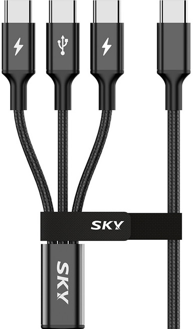 SKY 비트 60W 3in1 C to C타입 고강도 패브릭 멀티 고속 충전 메탈 케이블, 120cm, 블랙, 1개