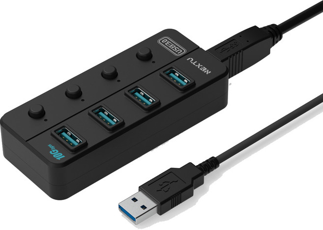 넥스트유 USB3.2 GEN2 10G 4포트 유전원 개별전원버튼 USB허브 NEXT-814U3-10G, 혼합색상, 1개