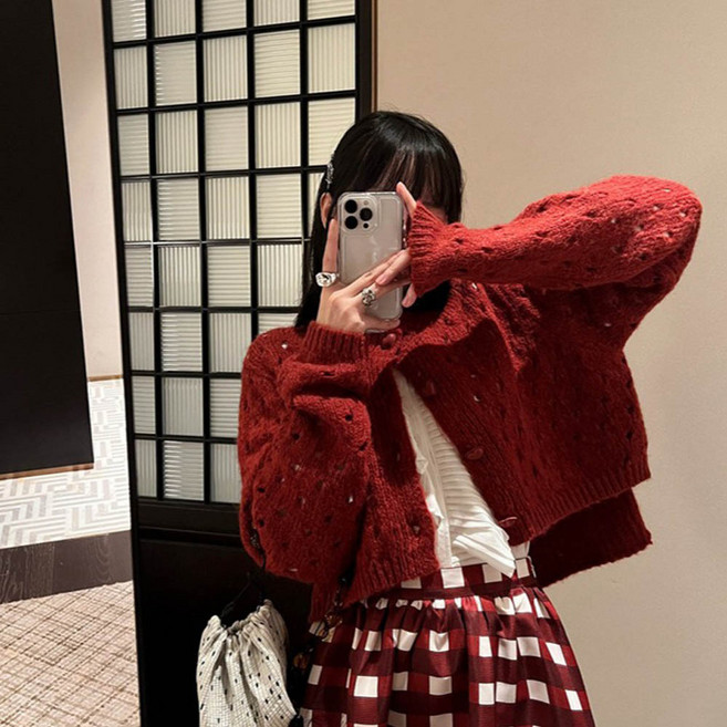 andstyle 女款 H6 可愛鏤空短版針織開襟衫 261392
