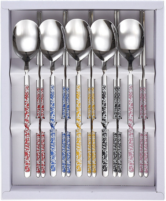 에스엠에프 수저 아라 마블 세라믹 한수저 5벌 세트, 혼합색상, 숟가락 5p + 젓가락 5p, 1세트