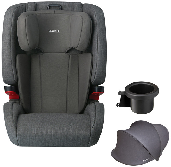 다이치 ISOFIX 브이가드 주니어 리우 카시트 + 선바이저 + 컵 홀더 세트, 차콜