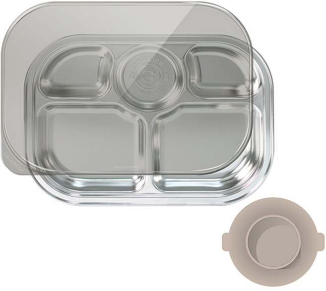 그로미미 스테인리스 식판 세트, 혼합색상, 5구 식판 + 식판 뚜껑 + 흡착판, 1세트