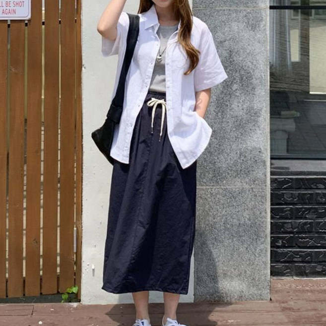 린다샵 르빌디 밴딩 포켓 뒷트임 롱스커트 cpsk5645k36