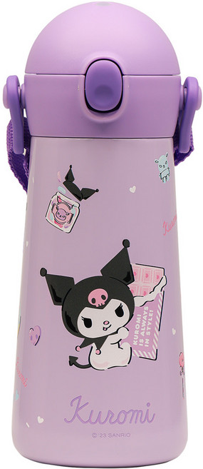 릴팡 더보틀 원터치 어깨끈 이중스텐 물통, 쿠로미, 460ml, 1개