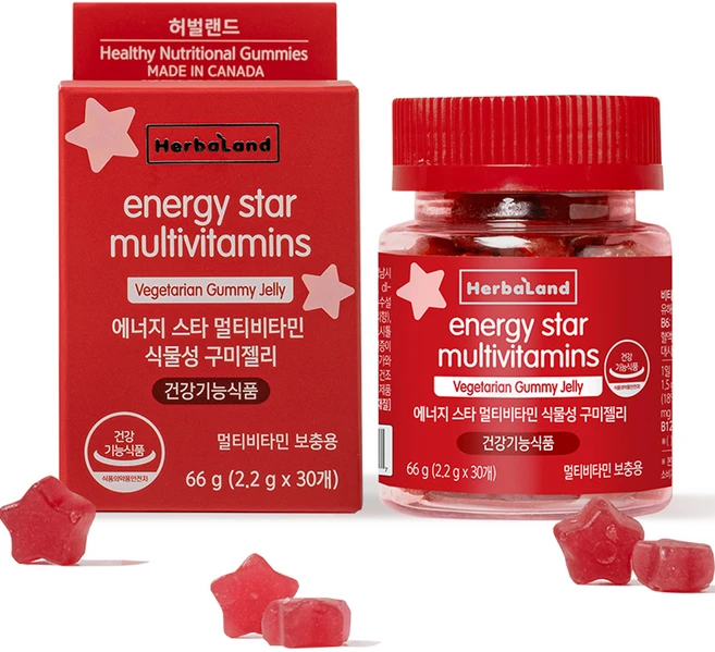 허벌랜드 에너지 스타 멀티 비타민 식물성 구미젤리, 30정, 1개 - 쿠팡