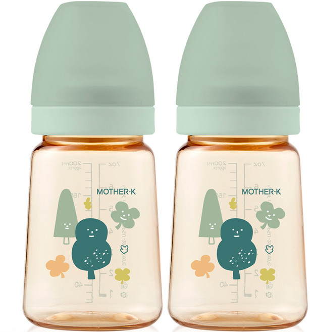 마더케이 베이직 PPSU 포레스트 무꼭지 젖병, 민트, 180ml, 2개