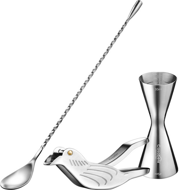 까사베니 홈텐딩 칵테일 올스텐 계량 지거 30ml 45ml + 바스푼 30cm + 버드스퀴저 세트, 혼합색상, 1세트