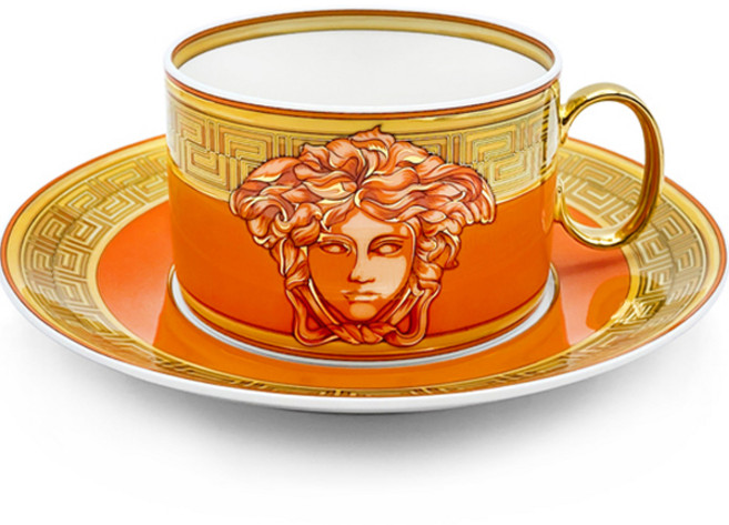 베르사체 메두사 앰플리파이드 커피 컵 앤 소서 로우 세트, 오렌지, 1세트