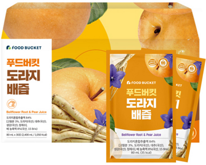 푸드버킷 도라지배즙 30포, 2.4L, 1개