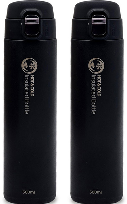 리벤스 패밀리 보온보냉 원터치 스텐 보틀 텀블러 2p, 블랙, 500ml, 2개
