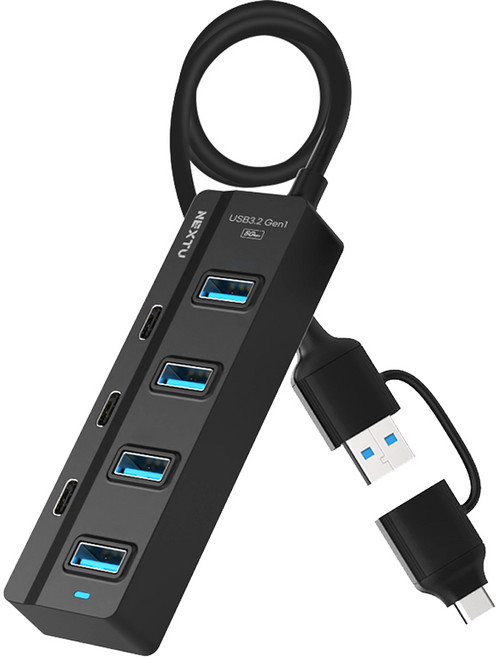 넥스트유 세기누스 코어 A/C타입 콤보 7포트 OTG USB허브 349TC, 블랙, 1개