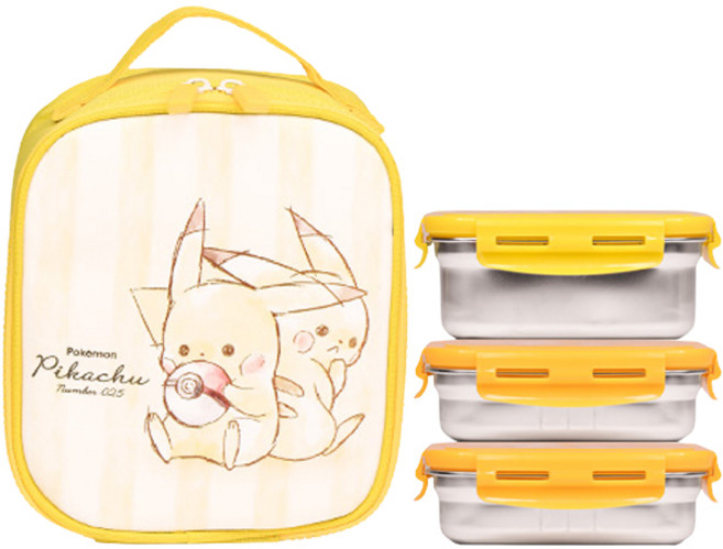 릴팡 포켓몬스터 스텐 3단 도시락 스퀘어 보온 보냉 가방 세트, 혼합색상, 1세트