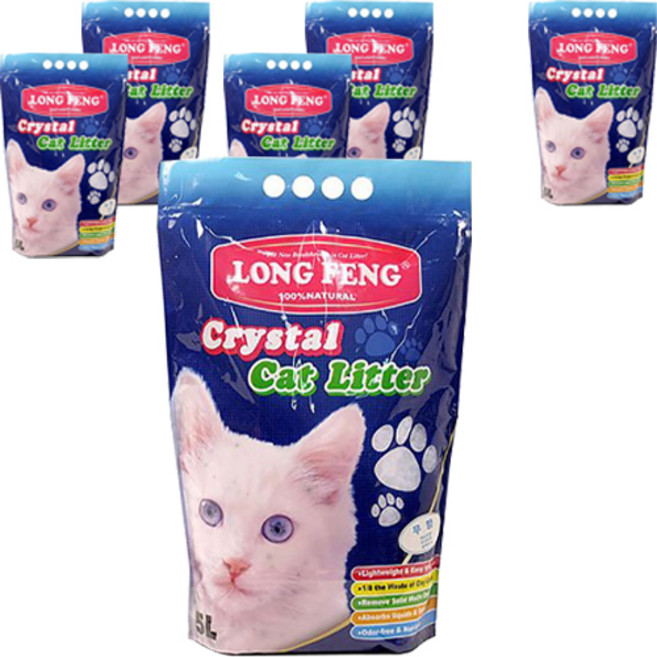 룽펑 크리스탈 흡수형 고양이 모래, 5L, 6개, 무향
