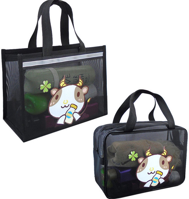 뷰레이터닷컴 해피 클로버 메쉬 수영가방 2종 세트, 우유좋소