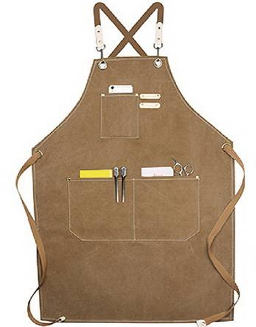 누심비 캔버스 카페 공방 앞치마, 브라운, 1개
