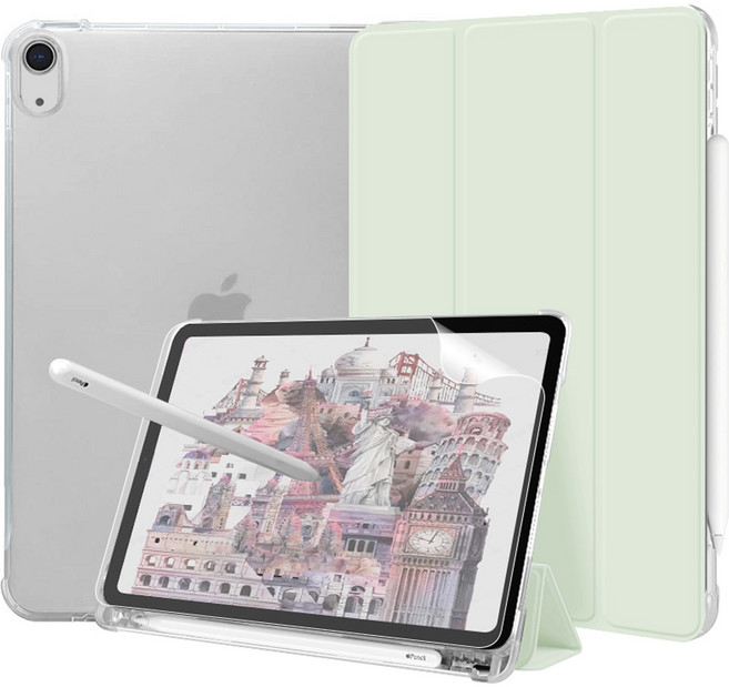 제이로드 클리어 펜슬 수납 태블릿 케이스 + 종이질감필름 세트, 라이트그린