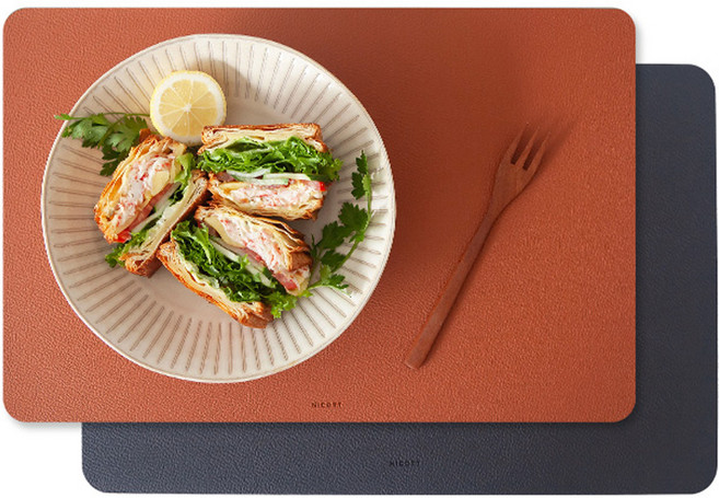 니코트 활용도 높은 양면 가죽 사각 테이블 매트 2p, 카멜 + 블랙, 44.5 x 30 cm, 2개