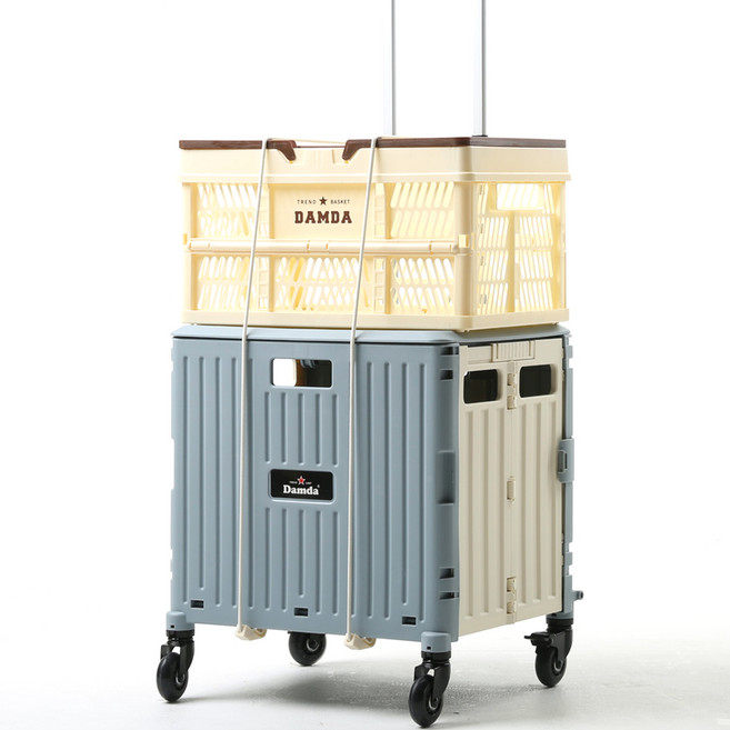 이소품 담다 접이식 쇼핑카트 4바퀴 XL 풀패키지 세트, 블루그레이 + 아이보리, 1세트