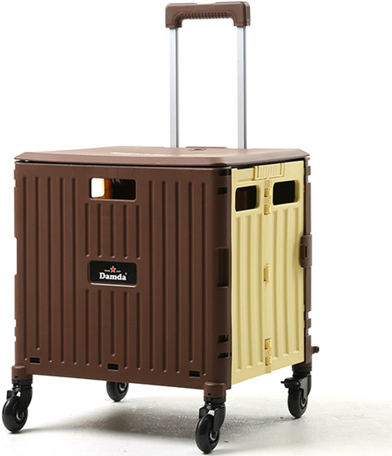 이소품 담다 접이식 쇼핑카트 4바퀴 XL, 브라운 + 옐로우, 1개